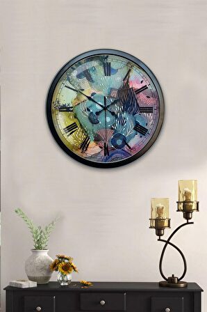 40 Cm Siyah Metal Mix Color Duvar Saati