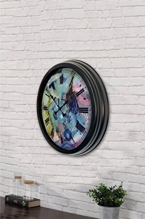 40 Cm Siyah Metal Mix Color Duvar Saati
