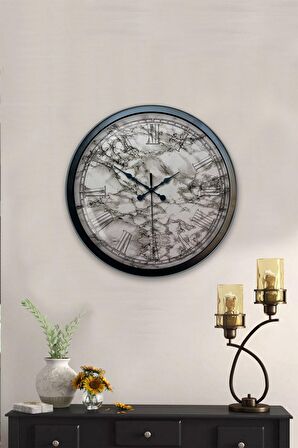 40 Cm Siyah Metal Mermer Tasarım Duvar Saati