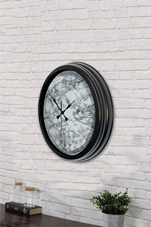 40 Cm Siyah Metal Mermer Tasarım Duvar Saati