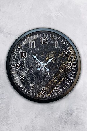40 Cm Siyah Metal Mermer Duvar Saati