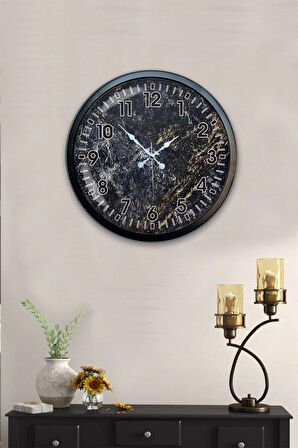 40 Cm Siyah Metal Mermer Duvar Saati