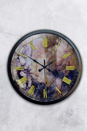 40 Cm Siyah Metal Mermer Duvar Saati