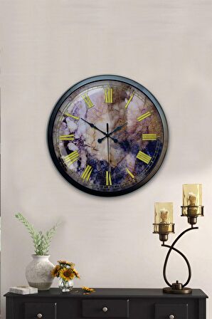 40 Cm Siyah Metal Mermer Duvar Saati