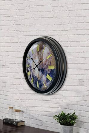 40 Cm Siyah Metal Mermer Duvar Saati