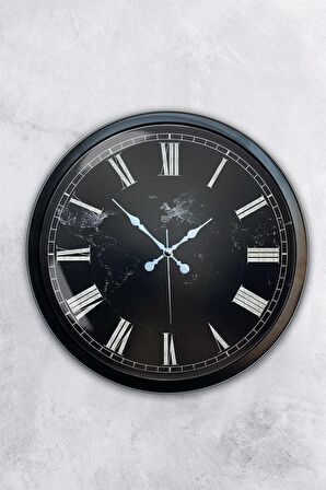 40 Cm Siyah Metal Mermer Desenli Duvar Saati