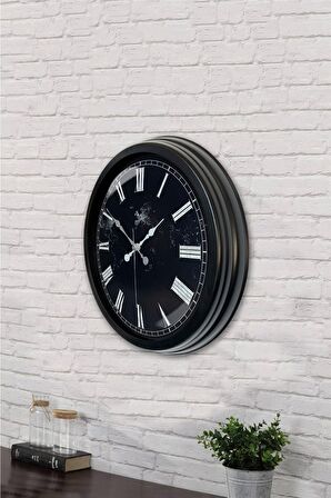 40 Cm Siyah Metal Mermer Desenli Duvar Saati