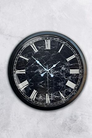 40 Cm Siyah Metal Mermer Desenli Duvar Saati