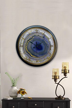 40 Cm Siyah Metal Mermer Desenli Duvar Saati