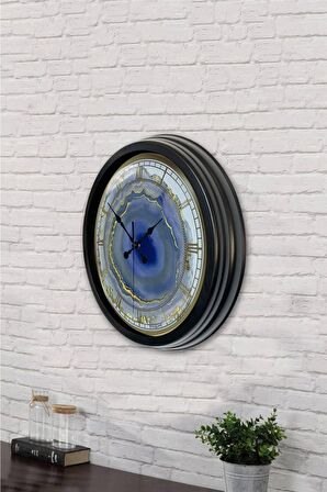40 Cm Siyah Metal Mermer Desenli Duvar Saati