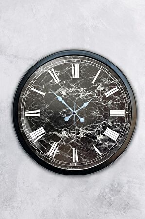 40 Cm Siyah Metal Mermer Desenli Duvar Saati