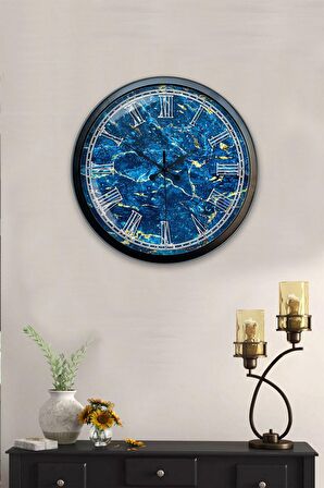 40 Cm Siyah Metal Mermer Desen Duvar Saati