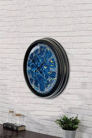 40 Cm Siyah Metal Mermer Desen Duvar Saati