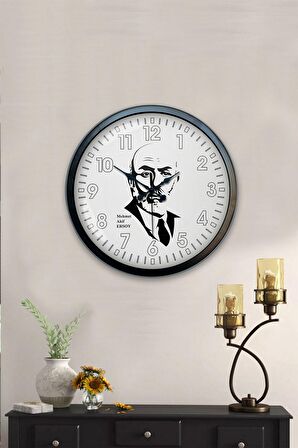 40 Cm Siyah Metal Mehmet Akif Ersoy Duvar Saati
