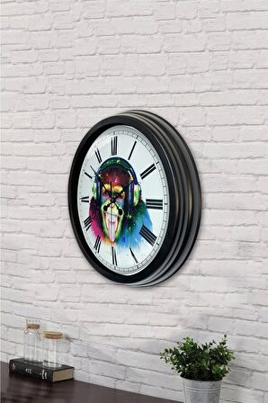 40 Cm Siyah Metal Maymun Duvar Saati