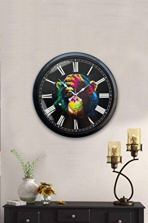 40 Cm Siyah Metal Maymun Duvar Saati