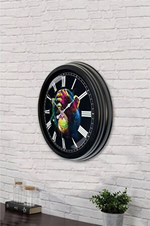 40 Cm Siyah Metal Maymun Duvar Saati
