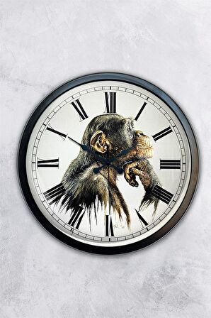 40 Cm Siyah Metal Maymun Duvar Saati