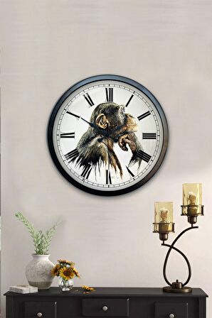 40 Cm Siyah Metal Maymun Duvar Saati