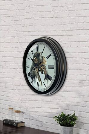 40 Cm Siyah Metal Maymun Duvar Saati