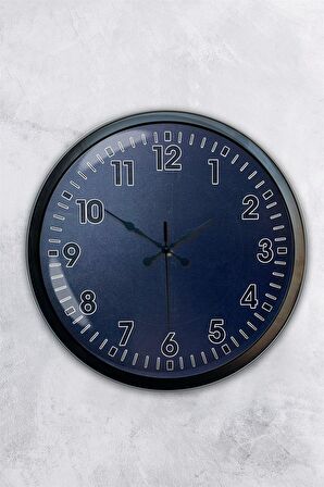 40 Cm Siyah Metal Mavi Duvar Saati