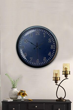 40 Cm Siyah Metal Mavi Duvar Saati
