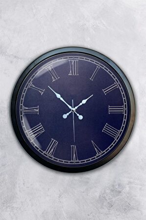 40 Cm Siyah Metal Mavi Duvar Saati