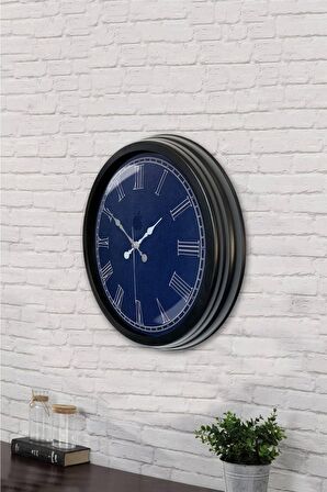 40 Cm Siyah Metal Mavi Duvar Saati