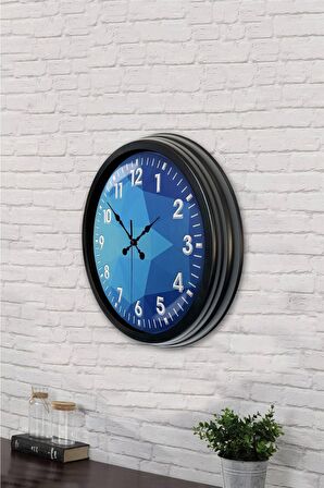 40 Cm Siyah Metal Mavi Döşeme Duvar Saati