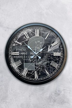 40 Cm Siyah Metal Matematik Duvar Saati