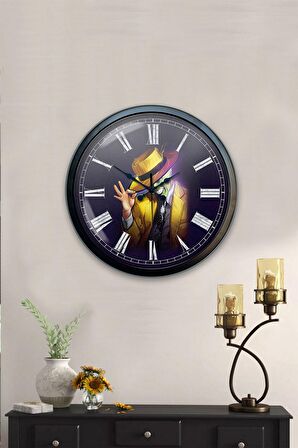 40 Cm Siyah Metal Maske Duvar Saati