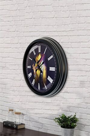 40 Cm Siyah Metal Maske Duvar Saati