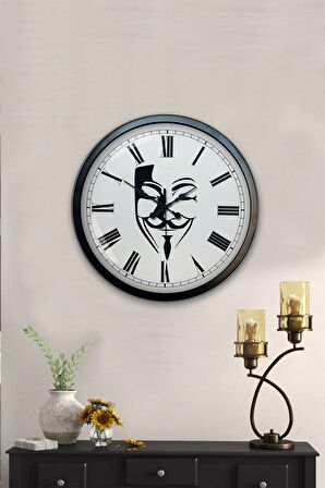 40 Cm Siyah Metal Maske Duvar Saati