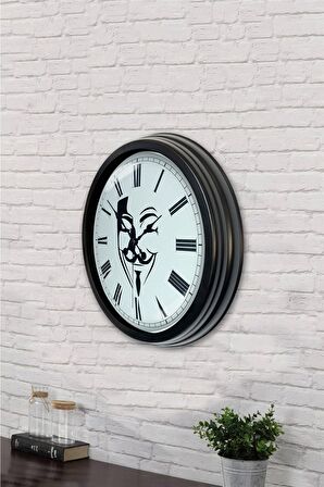 40 Cm Siyah Metal Maske Duvar Saati