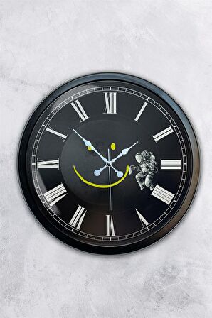 40 Cm Siyah Metal Marslı Duvar Saati