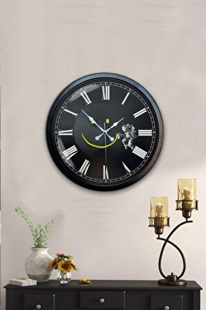 40 Cm Siyah Metal Marslı Duvar Saati