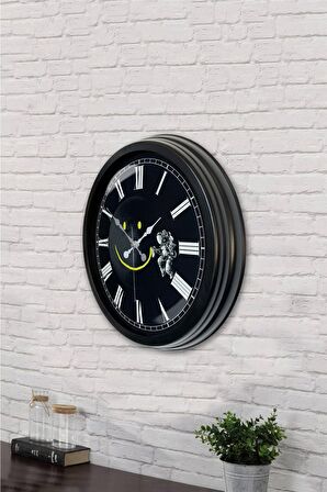 40 Cm Siyah Metal Marslı Duvar Saati