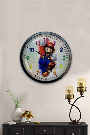 40 Cm Siyah Metal Mario Duvar Saati