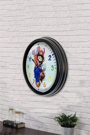 40 Cm Siyah Metal Mario Duvar Saati