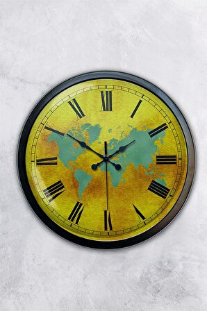 40 Cm Siyah Metal Maps Duvar Saati