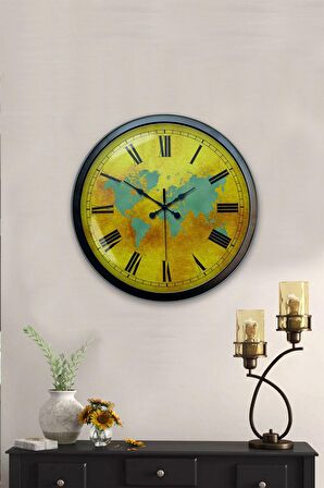 40 Cm Siyah Metal Maps Duvar Saati