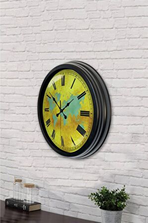 40 Cm Siyah Metal Maps Duvar Saati