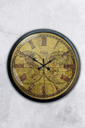40 Cm Siyah Metal Maps Duvar Saati