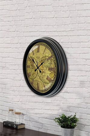 40 Cm Siyah Metal Maps Duvar Saati