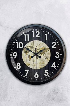 40 Cm Siyah Metal Maps Duvar Saati