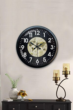 40 Cm Siyah Metal Maps Duvar Saati
