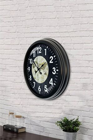 40 Cm Siyah Metal Maps Duvar Saati