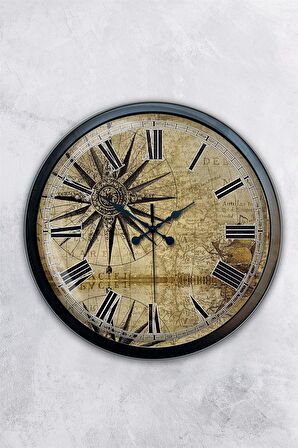 40 Cm Siyah Metal Maps Duvar Saati