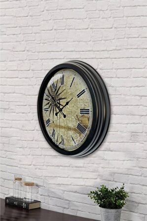 40 Cm Siyah Metal Maps Duvar Saati