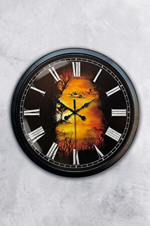 40 Cm Siyah Metal Manzara Duvar Saati